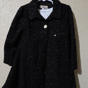 Elegant Black Sequin Kids Dress Coat
